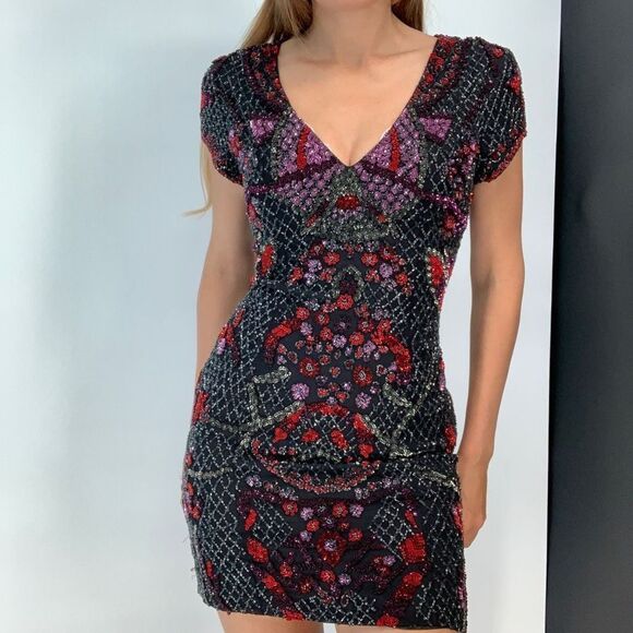 PARKER purple burgundy sequin dress sz 0 or xs - Picture 1 of 9